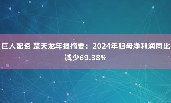 巨人配资 楚天龙年报摘要：2024年归母净利润同比减少69.38%
