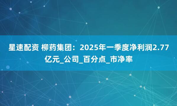 星速配资 柳药集团：2025年一季度净利润2.77亿元_公司_百分点_市净率